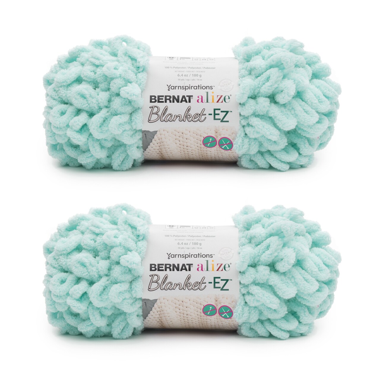 Bernat Alize Blanket Mint Yarn - 2 Pack of 180g/6.4oz - Polyester - 7 Jumbo - 18 Yards - Knitting/Crochet